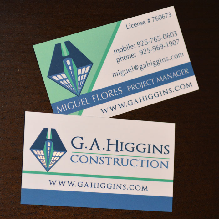 Construction company, Higgins Construction, 360 Web Designs, Annette Frei Graphics, business card ideas, great business cards