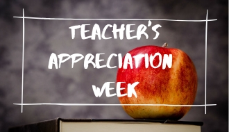 Banner Image for Teacher's Appreciation Week. An Apple on top of a stack of books.