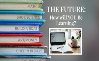A picture of stacked books reading, "The future: How will you learn LMS